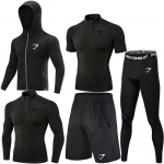 GYMSHARK vyri&scaron;kas greitai džiūstantis elastinis polo mar&scaron;kinėlių komplektas - kvėpuojanti, prigludusi sportinė apranga treniruotėms ir bėgimui su apsauga nuo saulės M black