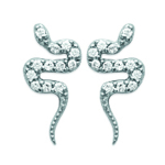 Les Tr&eacute;sors De Lily [L6286] - Boucles Argent 'Serpents' blanc argent&eacute; (rhodi&eacute;) - 13x6 mm