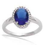 Bague Argent 'Victorina' bleu blanc argent&eacute; (rhodi&eacute;) - 12x10 mm