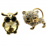 Les Tr&eacute;sors De Lily [P8130] - 2 broches pin's 'Chouette & Chat' dor&eacute; - chat 20x20 mm chouette 18x12 mm ruda