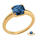 Bague Plaqu&eacute; Or 'Unique' bleu saphir dor&eacute; - 8x8 mm