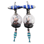 Les Tr&eacute;sors De Lily [Q5821] - Dormeuses cr&eacute;ateur 'Lilipoupettes' (chats sardines) bleu rose - 70x33 mm žalia