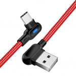 &bdquo;Twitch&ldquo; 90 laipsnių alkūnės mikro USB tipo C greito įkrovimo laidas, skirtas &bdquo;Android&ldquo;. Type-c raudona