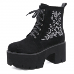 Fashion Flower Star Platforma Batai Stambūs kulnas Punk Zom&scaron;a Oda Moteri&scaron;ki gotikiniai batai Naktinio klubo Suvarstomi atgal Užtrauktukas 35 juoda