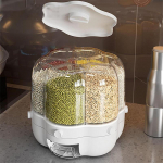 6 tinkliniai grūdų dozatoriai, ryžių kibirai, džiovinami maisto indeliai, skirti kepimui balta