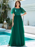 Ever-Pretty Sequin Print iki grindų iki juosmens i&scaron;siuvinėta vakarinė i&scaron;leistuvių suknelė su rauktomis rankovėmis 3XL