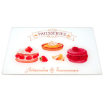Les Tr&eacute;sors De Lily [A1645] - Planche &agrave; d&eacute;coupe / dessous de plat verre 'P&acirc;tisseries' rouge blanc (Artisanales et Savoureuses) - 30x20 cm raudona