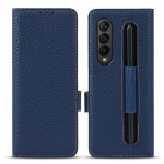 Natūrali oda, skirta &bdquo;Samsung Galaxy Z Fold 4 Fold 3 Case Flip Book Pen&ldquo; lizdo kortelės magnetinis piniginės apsauginis dangtelis for Galaxy Z Fold4(7.6") pilka