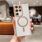 Prabangus belaidžio įkrovimo magnetinis telefono dėklas, skirtas Samsung S21 S22 S23 Ultra Plus Magsafe buferiui, smūgiams atsparus mink&scaron;tas dėklas Samsung S23 Ultra balta