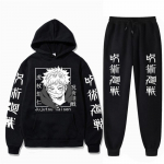 Vyri&scaron;kas rinkinys Anime Jujutsu Kaisen Gojo Satoru su gobtuvu Kelnės laisvalaikio 2 vnt Vyri&scaron;ki Moteri&scaron;ki Unisex rinkiniai ilgomis rankovėmis Madingi megztiniai XXL