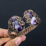 Eleganti&scaron;ki ametisto brangakmeniai gryno vario viela apvynioti rankų darbo rankogaliais / apyrankėmis reguliuojami papuo&scaron;alai Adjustable