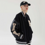 IELGY hip-hop beisbolo uniformos striukė vyri&scaron;ka gatvės laisvai PU odos siūlėmis XL juoda