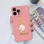 Apple iPhone 13 14 15 Pro Max X XS XR SE telefono dėklo dangtelis skystas mink&scaron;tas matinis silikonas, atsparus smūgiams, gėlių raidės iPhone korpuso buferiui iPhone 14 Max