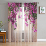 Raudonos gėlės lentos lapai augalinis tiulis Permatomos užuolaidos svetainės dekoravimui Langų užuolaidos miegamajam Voile organza užuolaidos W135 x H115cm x1&Grommet Top