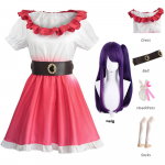 Oshi no Ko Anime Cosplay Hoshino Ai Raudonas baltas pereinantis sijonas + kojinės + diržas + galvos apdangalas Kostiumas Suknelė Perukas apranga moterims mergaitei Helovino vakarėliui XXL