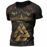 Retro Viking Tattoo 3D Print Vyri&scaron;ki mar&scaron;kinėliai Vasaros Viking Odin Crew Kaklo laisvi trumpomis rankovėmis Kasdieniai vir&scaron;utiniai mar&scaron;kinėliai mar&scaron;kinėliai Dideli mar&scaron;kinėliai S