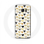 Coque pour Samsung Galaxy S6 edge Fond de texture abstraite coeurs noir jaune et gris