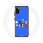 Coque pour Oppo A16 BTS BT21 Tata Chimmy Cooky Rj Koya Shooky Et Mang Jouent De la musique Fond Bleu