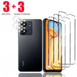 6 vnt. = 3+3 HD grūdinto stiklo ekrano apsauga, skirta XiaoMi RedMi Note 13 4G 5G 13C Pro 14C A3 pasaulinės versijos objektyvo fotoaparato plonas dangtelis RedMi Note 13 Pro 5G balta