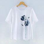 Short-sleeved T-shirt Women's Summer Simple Large Size Loose Literary Print Top Women XXXL balta