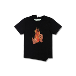 Off-White SS19 Ugnies pelenų ra&scaron;to trumpomis rankovėmis mar&scaron;kinėliai Vyri&scaron;ki vir&scaron;utiniai drabužiai Juodi OMAA032S181850781088 XXS