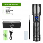 10000LM didelės galios LED žibintuvėlis Įkraunamas itin galingas žibintuvėlis, 3 režimų profesionalus lauko stovyklavimo rankinis žibintas D-5000mAh-box