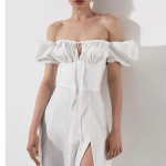 Pavasarinės suknelės, moteri&scaron;kos temperamento priemiestinės burbulinės rankovės, kaklarai&scaron;tis su ply&scaron;iu, ilgas sijonas