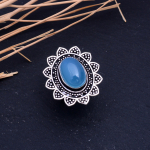 Natural Blue Chalcedony Gemstone Handmade 925 Sterling Silver Ring Size 12 g0b40