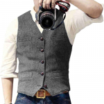 Vyri&scaron;ki rudens ir žiemos kostiumai su V kaklu, liemenė, silkės tvido plona liemenė, atsitiktinis klasikinis oficialus verslas, skirtas vestuviniams jaunikiams XXL pilka