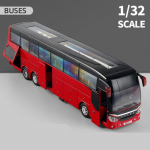 1/32 Elektrinis turistinis žaislinis autobusas, lydinio automobilių modelis, liejinių modeliavimas, metalinis žaislinis verslo autobuso modelis, garsas ir &scaron;viesa, dovana vaikams raudona