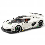 1/24 Koenigsegg Jesko Superautomobilio lydinio liejimo žaislinio automobilio modelis su garsu ir &scaron;viesa, atitraukiamas, vaikams, kolekcionuojamas, gimtadienio dovana balta