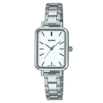 Casio Apvalus kvadratinis sidabrinis baltas laikrodis LTP-V009D-7E