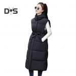 Winter Women Waistcoat Thickened Padded Zipper Closure Hooded Loose Fit Adjustable Waist with Belt Sleeveless Solid Color Windproof Heat Retention 2XL juoda