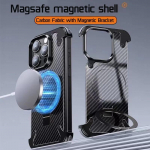Prabangus anglies pluo&scaron;to metalo magnetinio laikiklio dėklas, skirtas iPhone 16 15 14 Pro Max aliuminio lydinio Magsafe belaidžio įkrovimo telefono dangtelis For iPhone 16 Pro Max juoda
