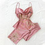 Pižamos pavasario ir vasaros petne&scaron;os ilgos kelnės kostiumas madingi seksualūs ploni skerspjūvio modeliavimo &scaron;ilko namų apyvokos reikmenys S rožinė