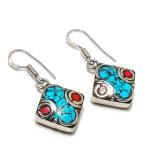 Natural Tibetan Turquoise, Coral Gemstone Handmade Jewelry Earring 1.42 z6f43