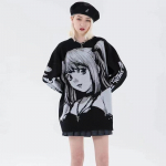 Moterims Hip Gatvės Stiliaus Harajuku Megztinis Vintažinis Japoni&scaron;ko Stiliaus Anime Mergaitė Megztas Mink&scaron;tas Puloveris Megztiniai Moteri&scaron;ki M juoda