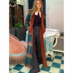 Madingi spalvingi languoti vilnoniai paltai moterims, patchwork, atverčiama apykaklė, prigludę, ilgi paltai, auk&scaron;tosios gatvės apranga S