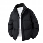 Vyri&scaron;kas kasdienis žieminis storas medvilninis paltas su stačia apykakle, vyri&scaron;ka ir moteri&scaron;ka &scaron;ilta pūkinė striukė su stačia apykakle M juoda