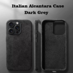 Itali&scaron;kas Alcantara dėklas, skirtas iPhone 15 Pro Max Business Odinis telefono galinis dangtelis iPhone 16 Pro Max Magnetams MagSafe Grey iPhone 15 tamsiai pilka spalva