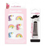6 d&eacute;cors sucr&eacute;s Licorne et Arc en ciel + Stylo de gla&ccedil;age noir