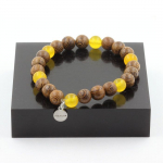 Pierres et Min&eacute;raux. Bracelet Perles Agate jaune + bois 8 mm. Fabriqu&eacute; en France.