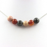 Pierres et Min&eacute;raux. Collier perles Rhodonite + Labradorite + Agate ruban&eacute;e 8 mm Chaine en acier inoxydable.