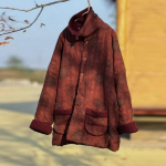 Johnature Moteri&scaron;ki Žieminiai Paltai Su Vintage Gėlių Spaudiniu, Mygtukais ir Ki&scaron;enėmis, &Scaron;ilti Kinų Stiliaus Paltai One Size