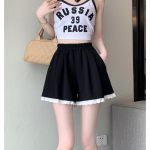 Sportiniai &scaron;ortai moteri&scaron;ki nauji korėjieti&scaron;ko stiliaus laisvi nėriniai nėriniai elastingi auk&scaron;tu juosmeniu temperamento kasdieniai A formos plačių kojų kelnės dėvėti S pilka spalva