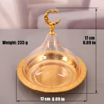 Auksinis vaisių krep&scaron;ys ir akrilinis dangtis Mėnulio Ramadano festivalis Lydinio saldainių maisto rie&scaron;utų organizatorius Vestuvės Namai Darbalaukio padėklo dekoracija, 17 cm 6.69 inches &scaron;viesiai geltonos spalvos