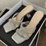 Vasaros Seksualūs PVC Skaidrūs Atviri Pir&scaron;tai Kri&scaron;toliniai Siauros Juostelės &Scaron;lepetės Moterims Banketui Žemi Kulnai Batai Zapatos Mujer 35