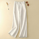 Vasaros didelio dydžio moteri&scaron;kos laisvalaikio kelnės elastiniu juosmeniu medvilninės lininės plonos plačios tiesios kelnės 2XL