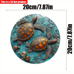 2D Plok&scaron;čias 20*20cm 1vnt. Jūros Vėžlio ra&scaron;tas Vandenyno tema Apvalus pakabinamas ženklas, Gražaus vandenyno stiliaus meno dekoratyvinė lėk&scaron;tė, Tinkama kambariui, baro vakarėliui, voniai 20*20cm