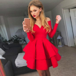 Beautife Sexy Moteri&scaron;ka mini suknelė V formos i&scaron;kirpte, plona, ​​klostuota, rutulinė suknelė, vientisa suknelė M raudona